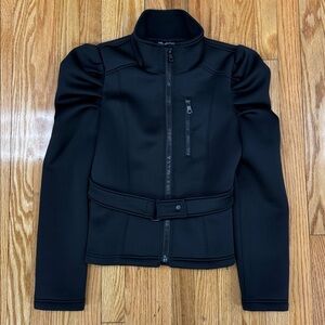 Zara Black Neoprene Puff Sleeve Women's Belted Jacket